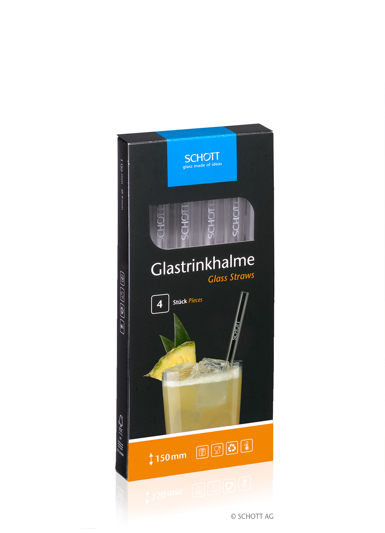 SCHOTT Glastrinkhalm im 4er Set / 150mm