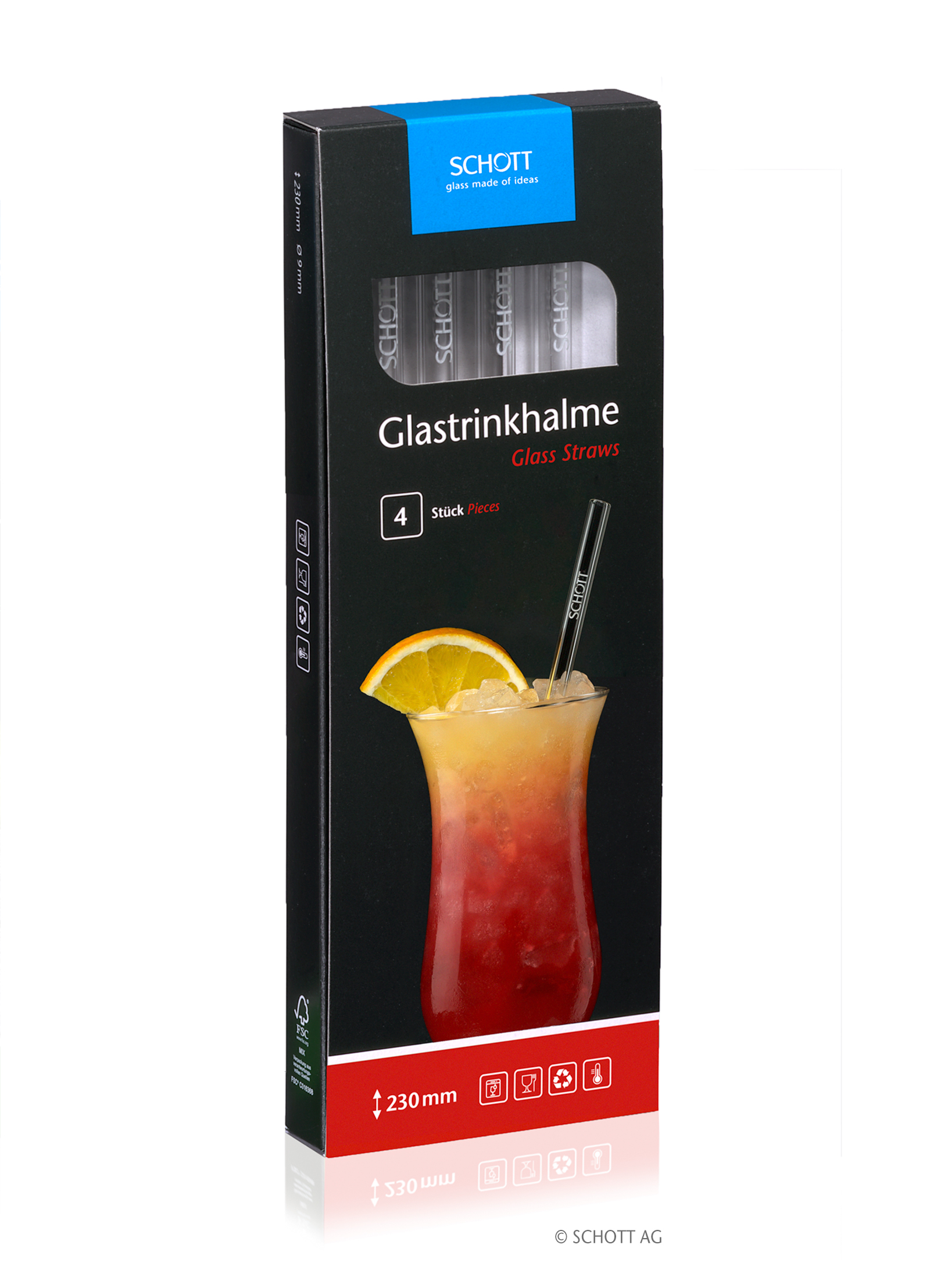 SCHOTT Glastrinkhalm im 4er Set / 230mm